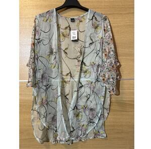 NEW Belk Oversized Blue Floral Kimono Duster Open Front Cover Up - One Size